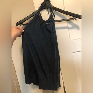 Blue tank top ties around neck